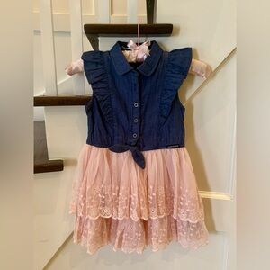 Little Girls Denim & Tulle Dress, Size 6